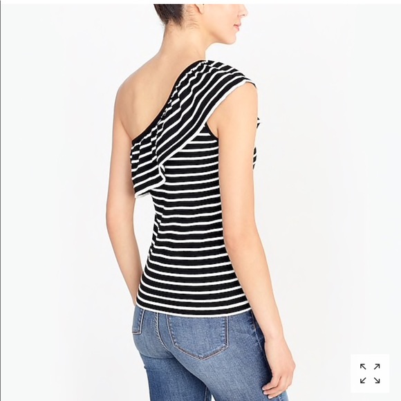 J. Crew | Striped One Shoulder Ruffle Top in Grey - Picture 2 of 4